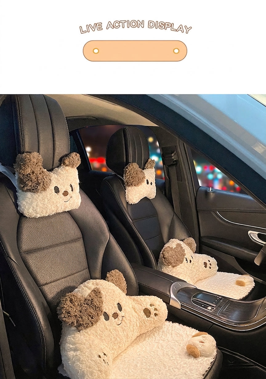 Car headrest, neck pillow, a pair of female driver pillows, cute dogs, car cushions, car seats, lumbar and neck pillows