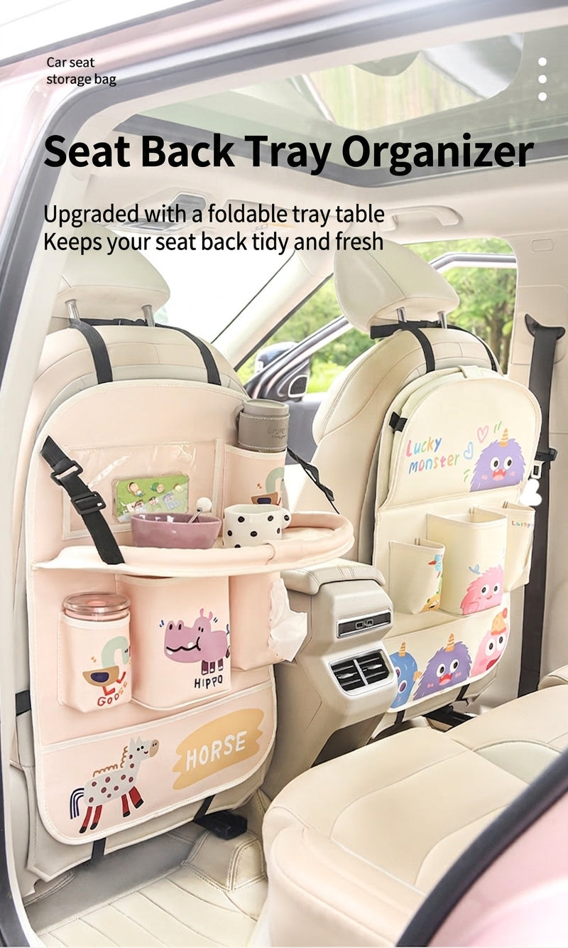 Car multifunctional seat back storage bag, anti-kick pad, convenient cartoon cute tissue box, tissue storage bag, storage box