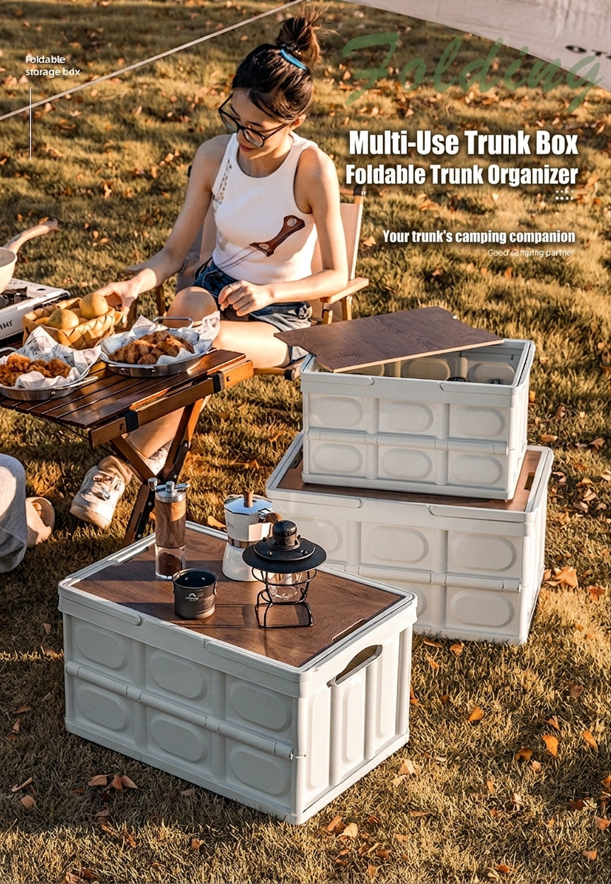 Outdoor camping folding box, storage box, wooden lid, car trunk, picnic storage box, organizer box, clothing storage box