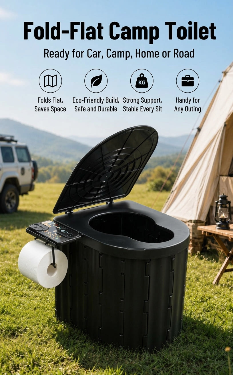 2025 New Model Raised Outdoor Folding Toilet with Lid Portable Car Mobile Toilet Travel Camping Toilet