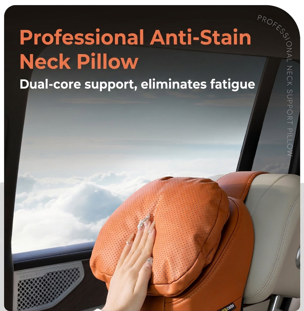 Car anti-stain leather headrest cushion lumbar cushion for driving seats, pillows for cervical spine, neck, and high-end neck pillows for car use