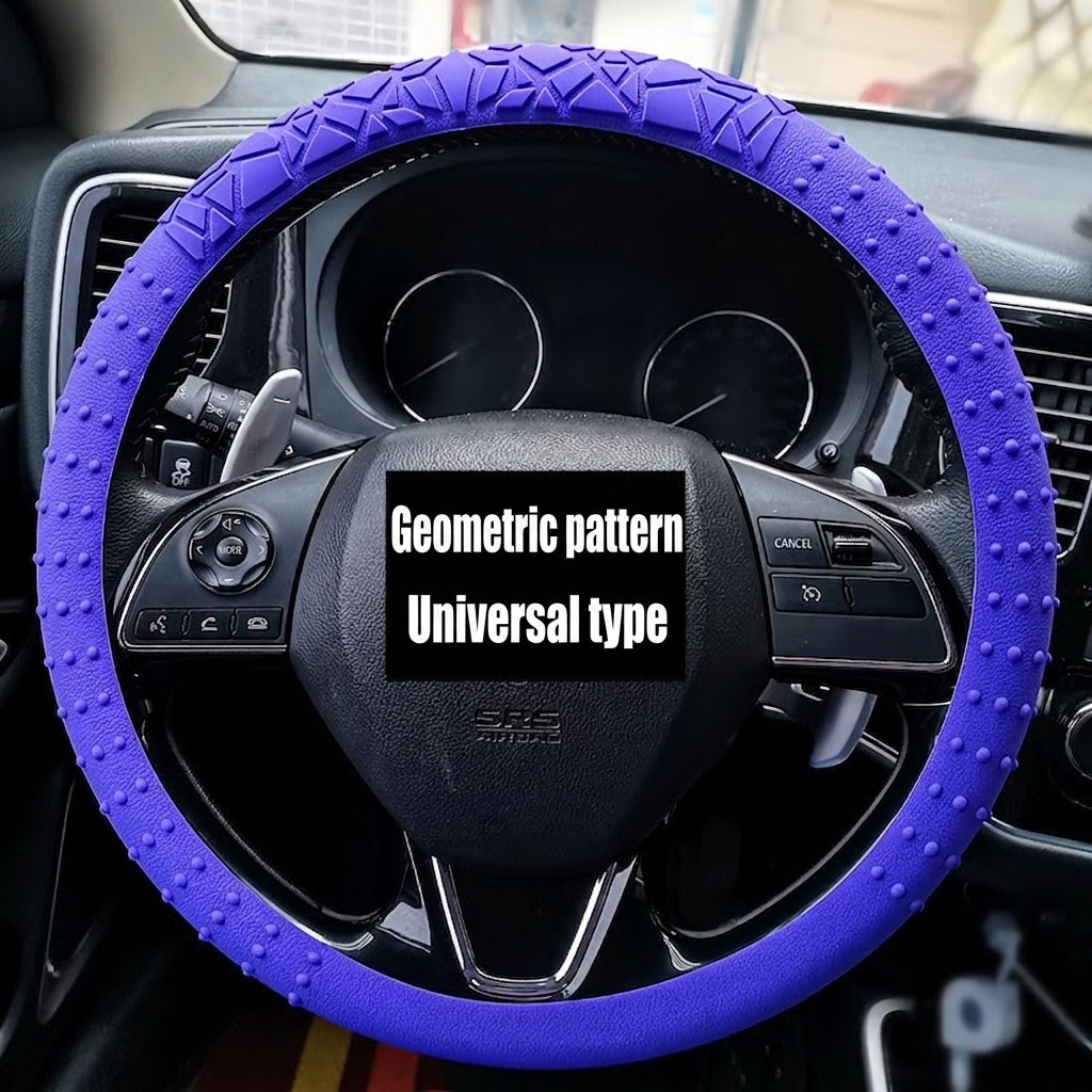 Cross-border geometric pattern non-slip silicone steering wheel cover, car D-round universal elastic particle sun-protection thickened handlebar cover