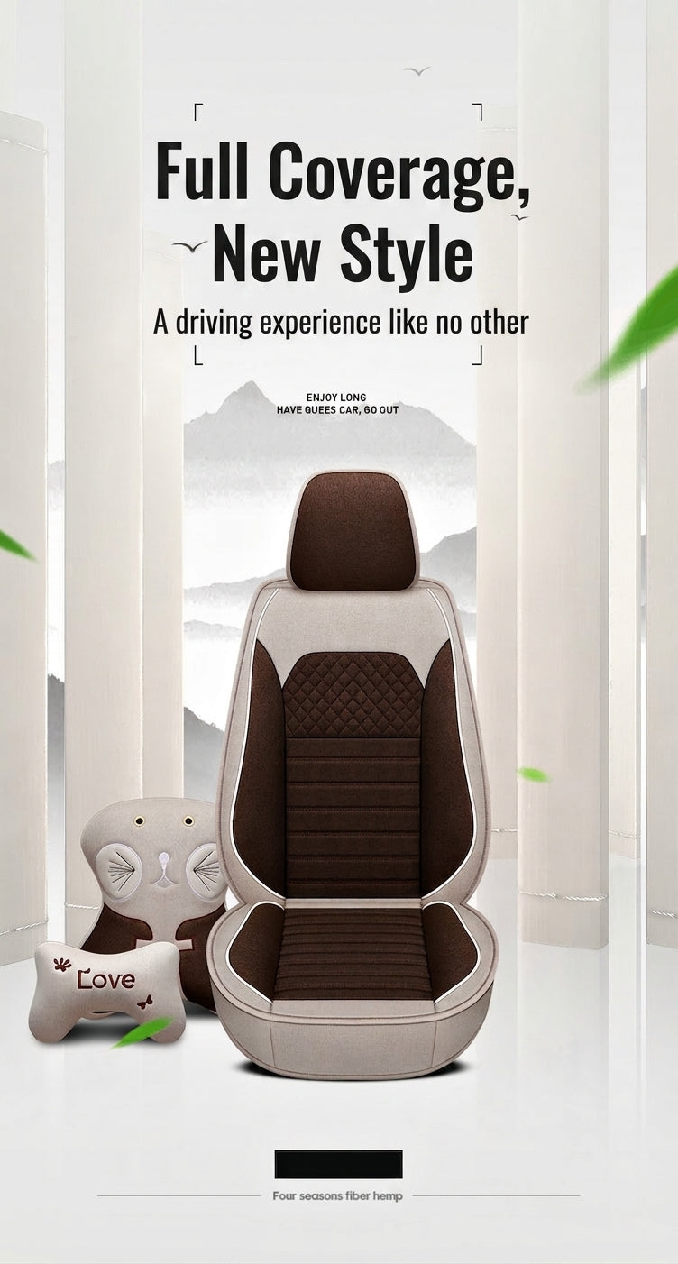 All-season universal full-coverage car seat covers, full-coverage spring and winter linen fabric art car covers, seat covers, and car cushion covers