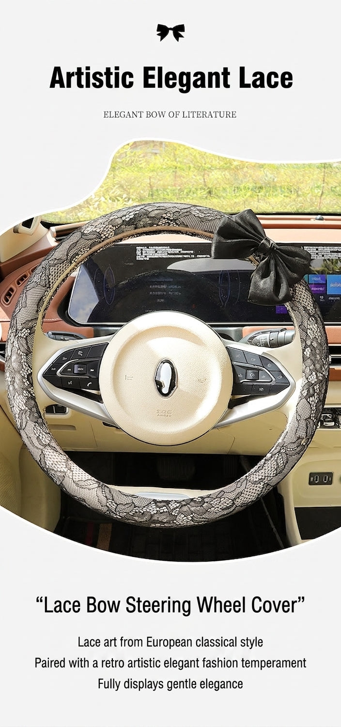 Lace car steering wheel cover, anti-slip decoration, all-season universal one-piece dropshipping, cross-border e-commerce trending sporty style