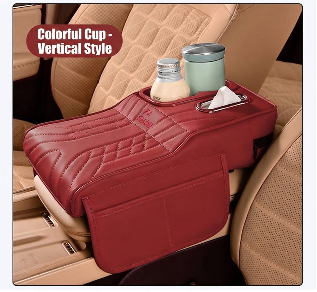 Multi-functional car armrest box water cup holder heightened central protective cover car tissue box supplies storage mat