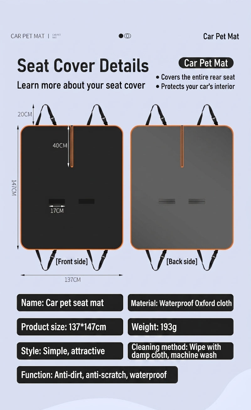 Zhongheng car pet mat, rear seat seat pad, waterproof pet car mat, car dog mat, rear pet seat cushion