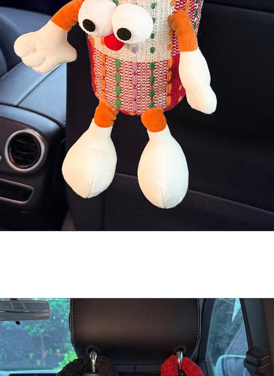 Car tissue box, cute plush toy hand, foot car, in-car tissue hanging bag, high-end practical car armrest box tissue box