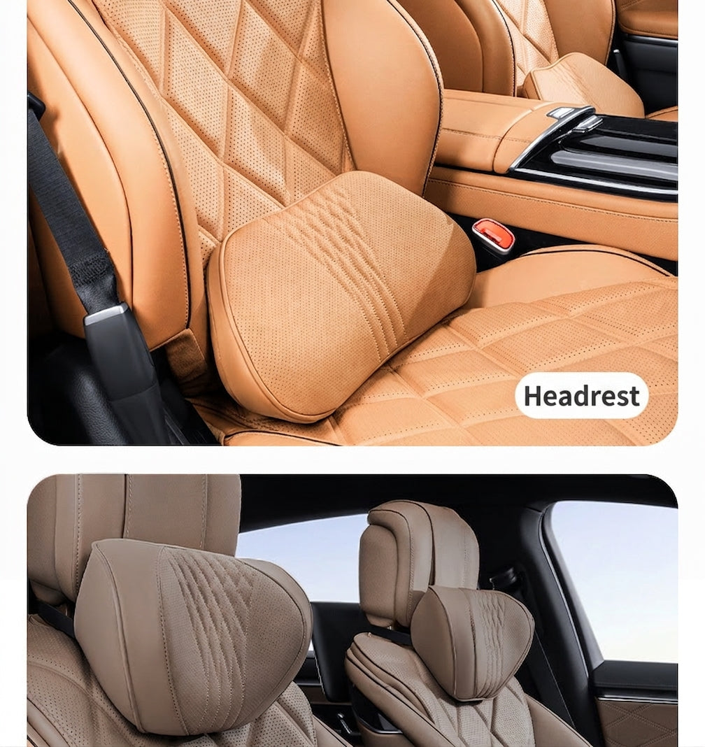Summer breathable memory foam car headrest lumbar support premium car seat pillow car leather neck support pillow