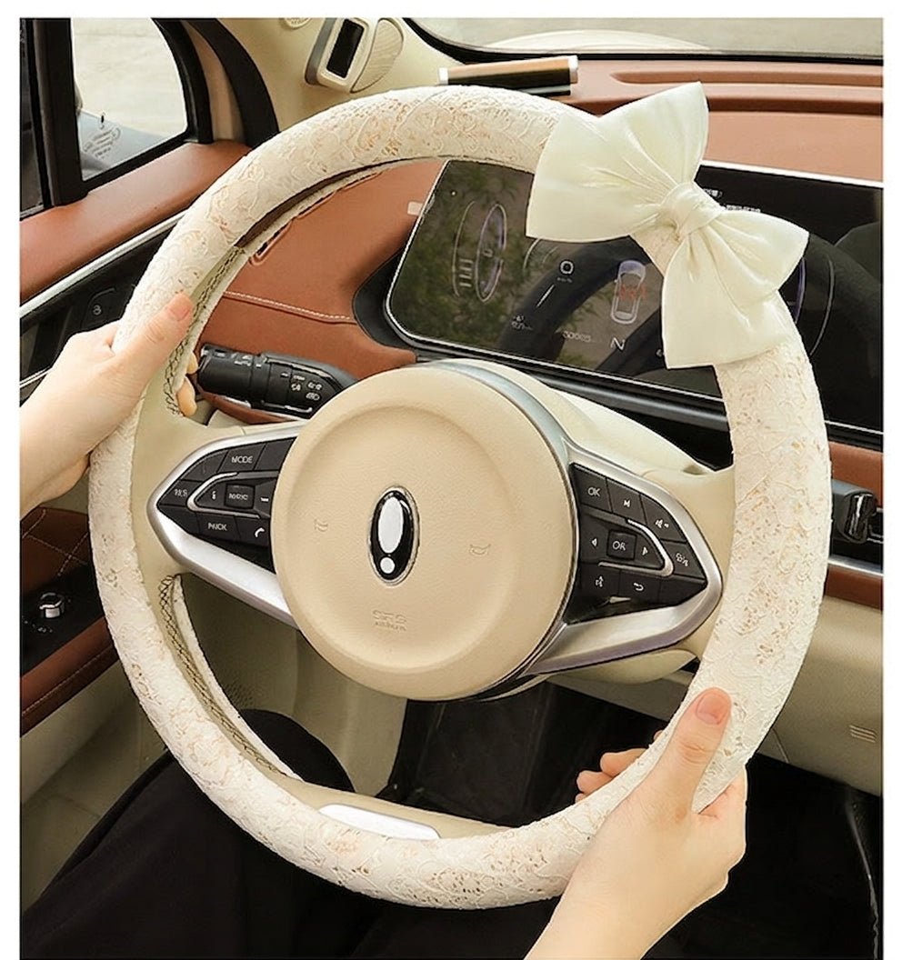 Lace car steering wheel cover, anti-slip decoration, all-season universal one-piece dropshipping, cross-border e-commerce trending sporty style