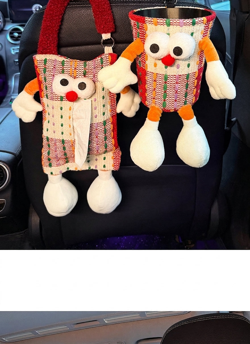Car tissue box, cute plush toy hand, foot car, in-car tissue hanging bag, high-end practical car armrest box tissue box