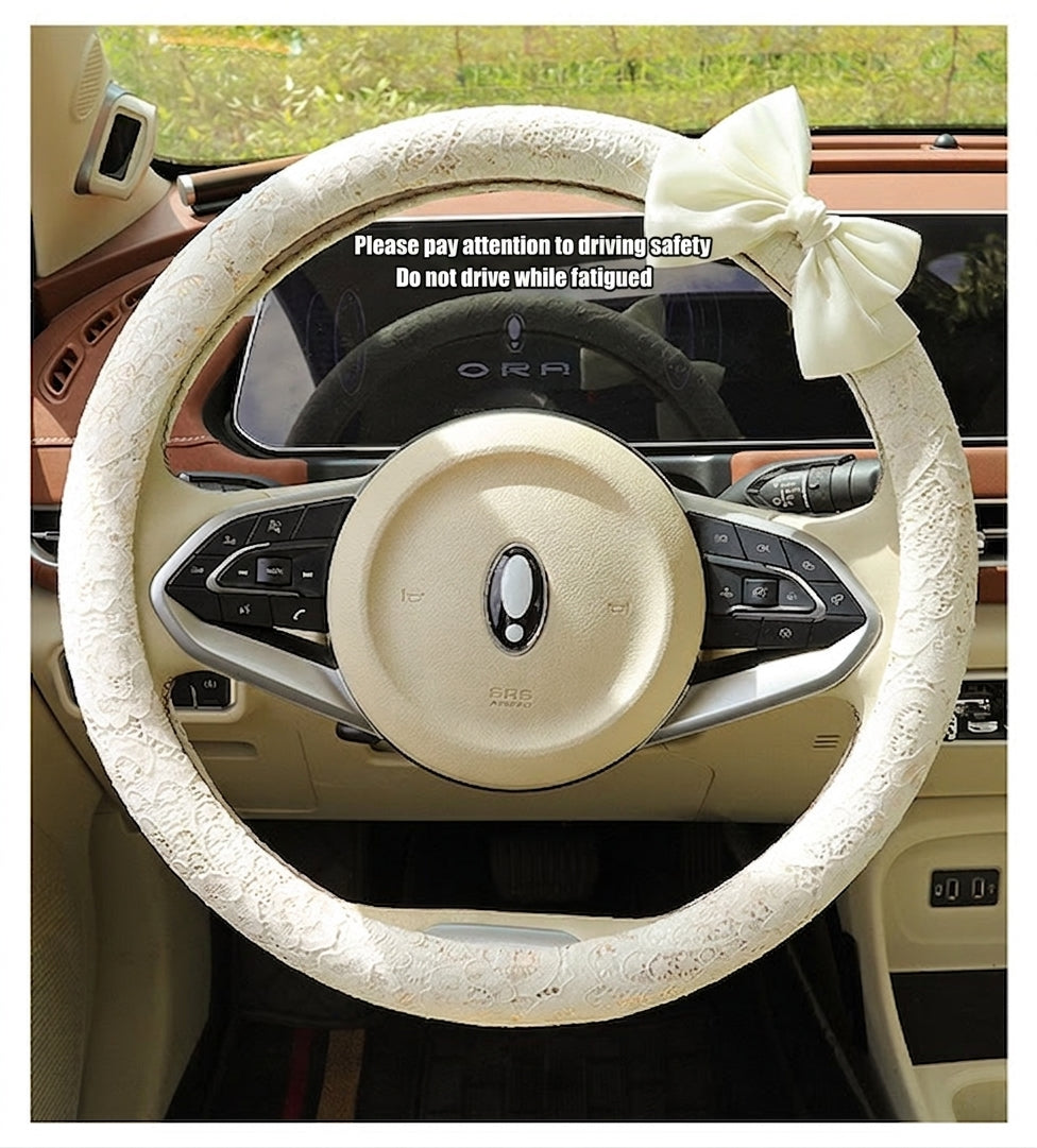 Lace car steering wheel cover, anti-slip decoration, all-season universal one-piece dropshipping, cross-border e-commerce trending sporty style