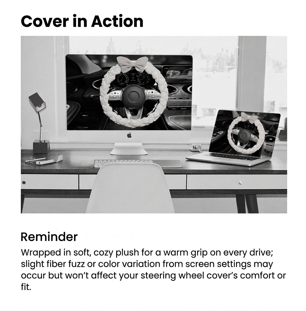 2025 New Car Steering Wheel Cover for Winter, Women's Non-slip Warm, All-Season Universal Winter Plush Handlebar Cover, Winter