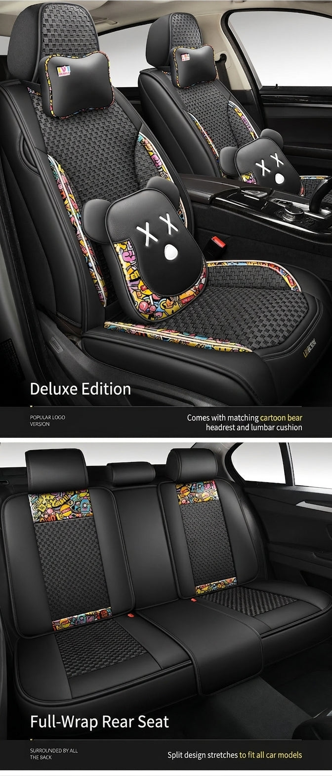 New Ice Silk Breathable Car Seat Covers, Cartoon Cute Seat Covers, Fully Inclusive Seat Cushion Covers All Seasons