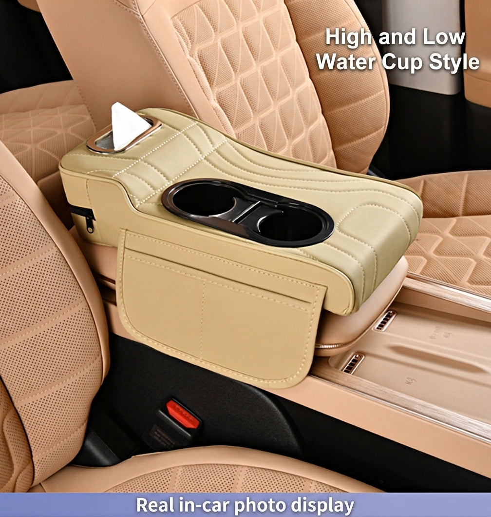 2025 New Central Car Armrest Box Height Pad Cover Protective Cover Double Cup Holder Premium Leather Car Accessories