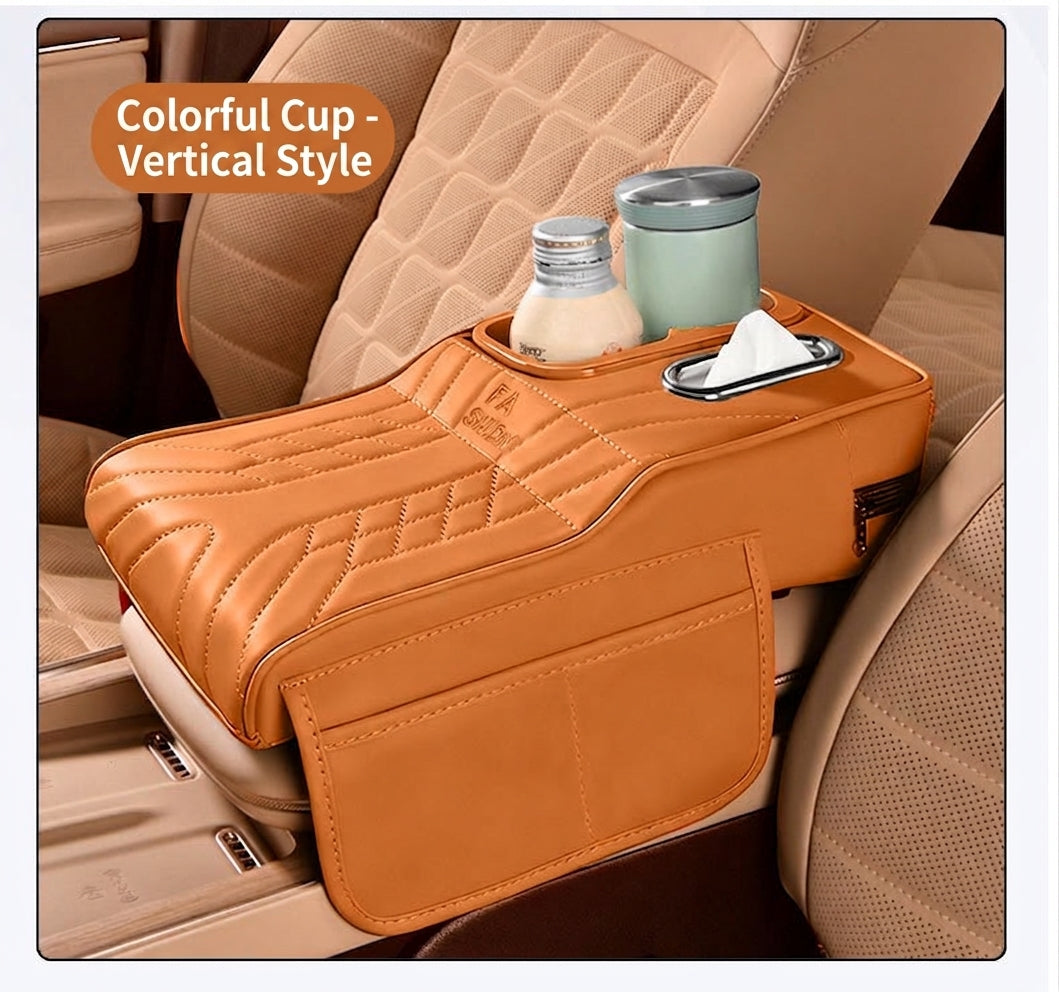 Multi-functional car armrest box water cup holder heightened central protective cover car tissue box supplies storage mat