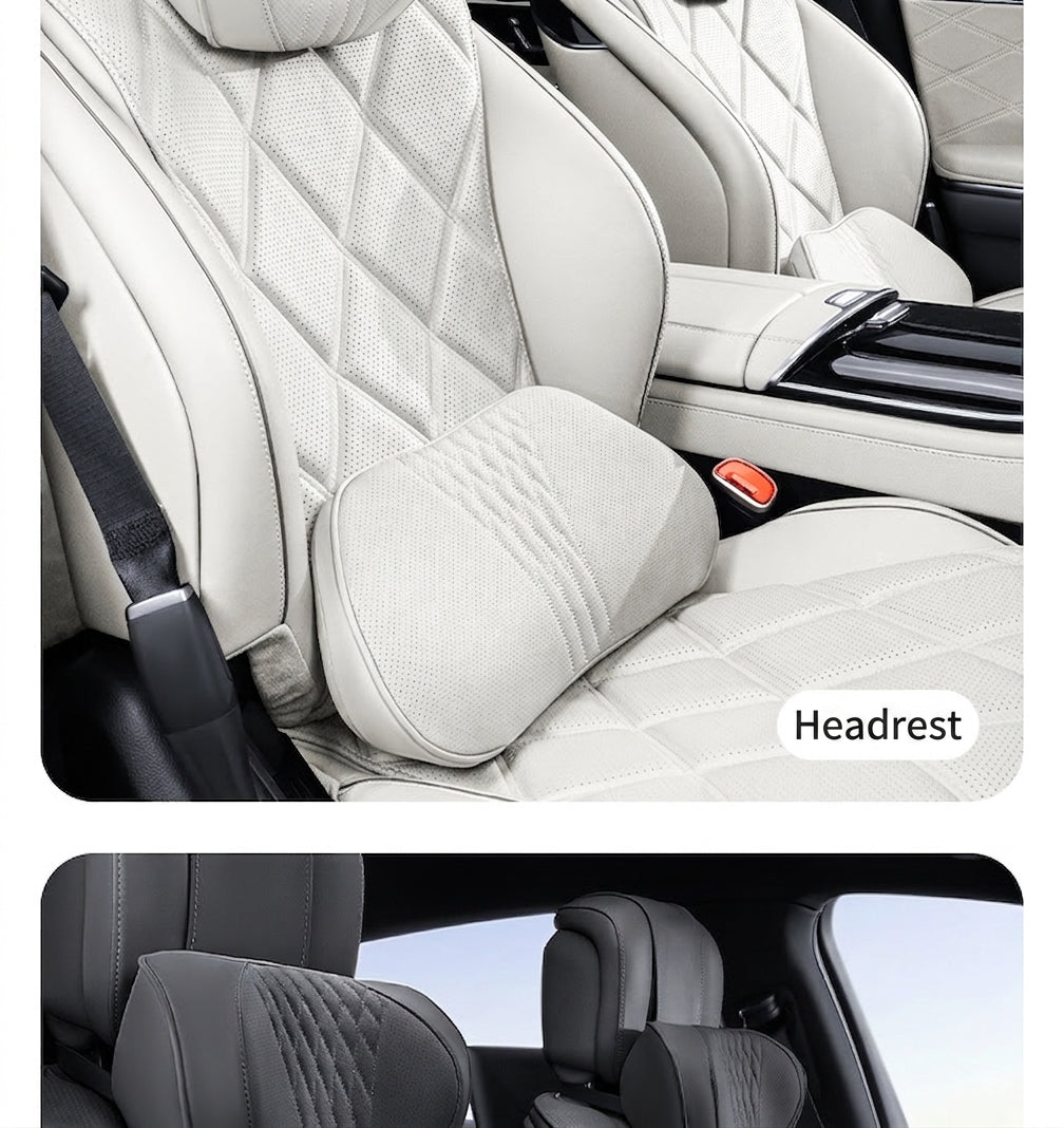 Summer breathable memory foam car headrest lumbar support premium car seat pillow car leather neck support pillow