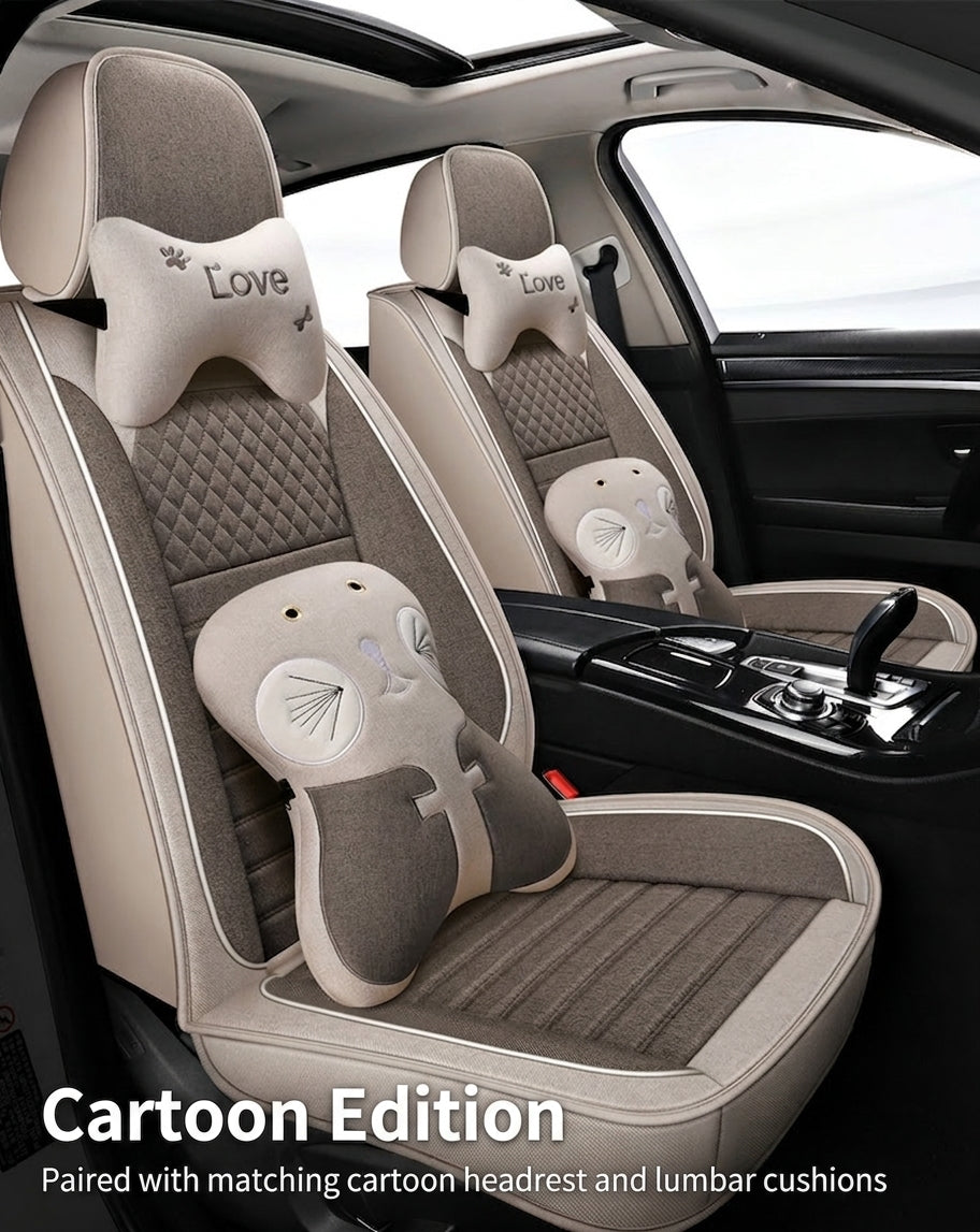 All-season universal full-coverage car seat covers, full-coverage spring and winter linen fabric art car covers, seat covers, and car cushion covers