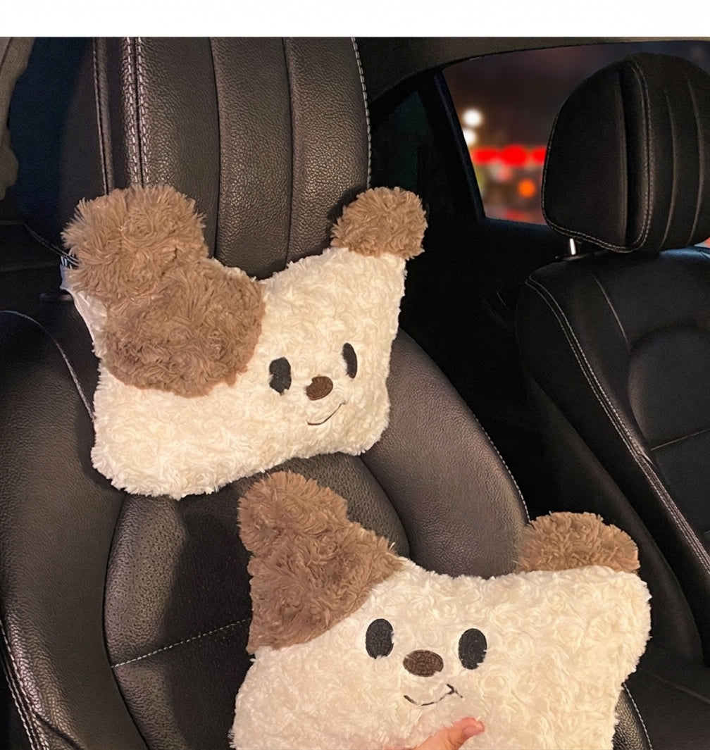 Car headrest, neck pillow, a pair of female driver pillows, cute dogs, car cushions, car seats, lumbar and neck pillows