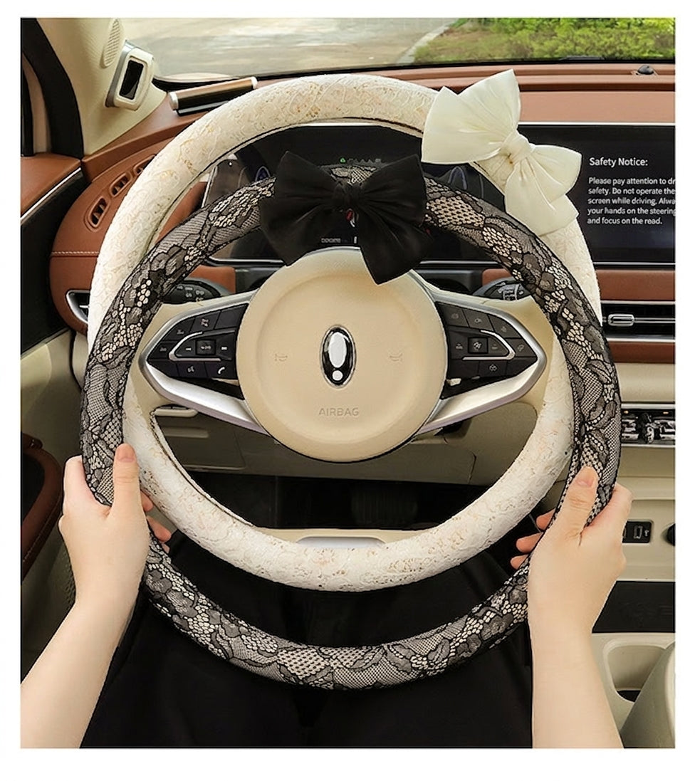 Lace car steering wheel cover, anti-slip decoration, all-season universal one-piece dropshipping, cross-border e-commerce trending sporty style