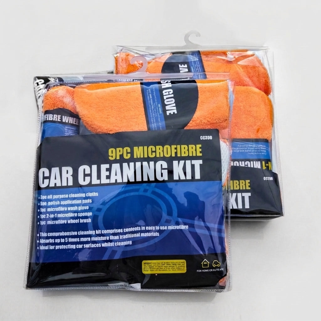 Car Wash 9-Piece Set: Car Cleaning Supplies, Wheel Hub Brush, Polishing Waxing Sponge Blocks, Car Wash Towels, Car Wipes