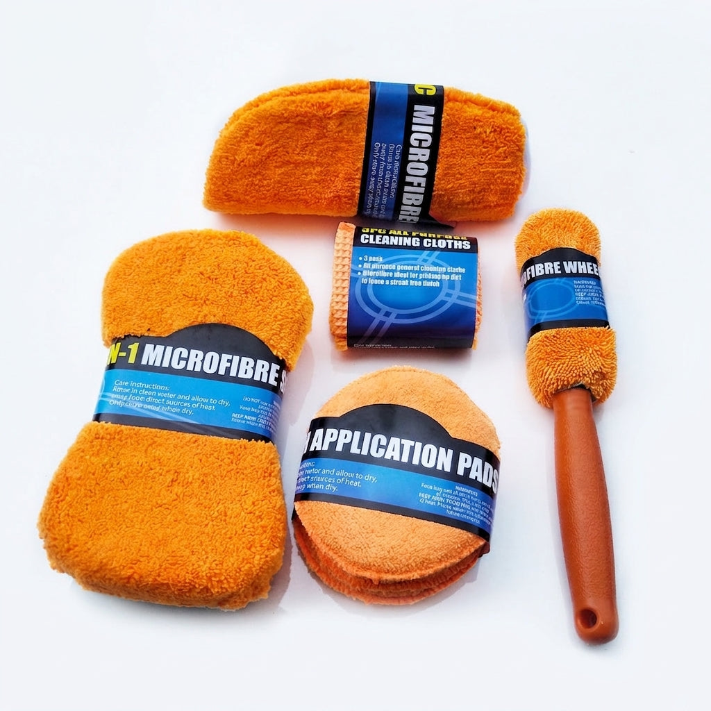 Car Wash 9-Piece Set: Car Cleaning Supplies, Wheel Hub Brush, Polishing Waxing Sponge Blocks, Car Wash Towels, Car Wipes