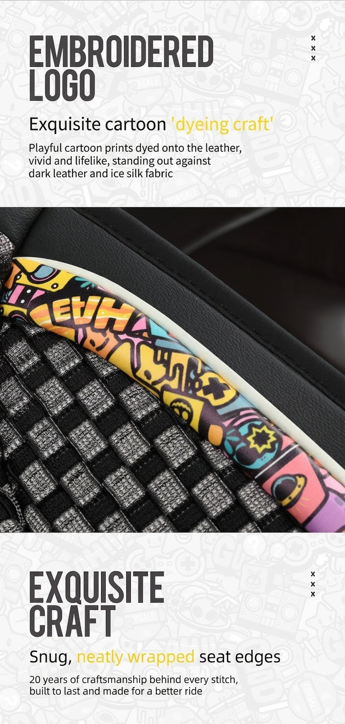 New Ice Silk Breathable Car Seat Covers, Cartoon Cute Seat Covers, Fully Inclusive Seat Cushion Covers All Seasons