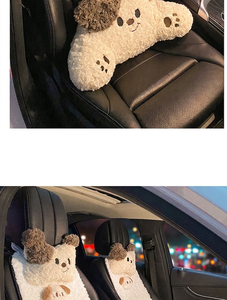 Car headrest, neck pillow, a pair of female driver pillows, cute dogs, car cushions, car seats, lumbar and neck pillows