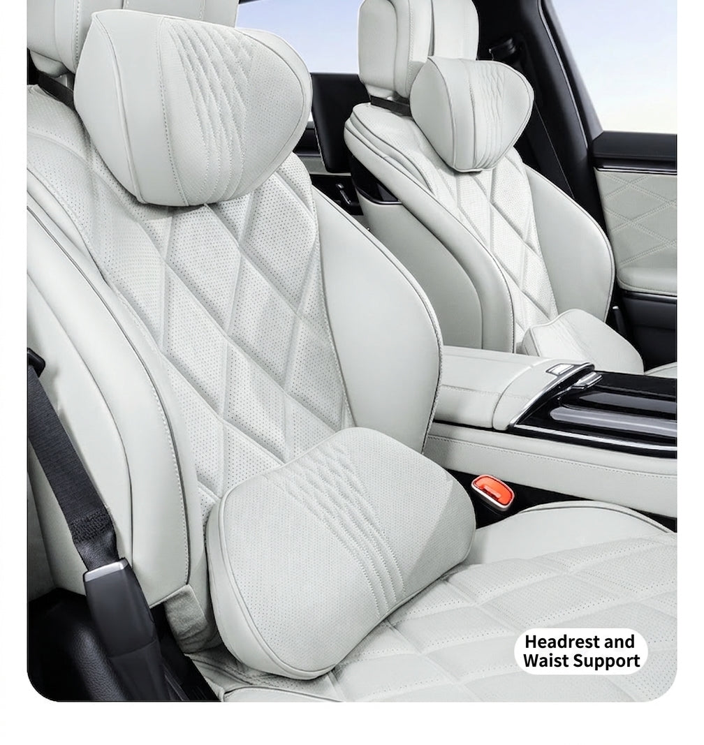 Summer breathable memory foam car headrest lumbar support premium car seat pillow car leather neck support pillow