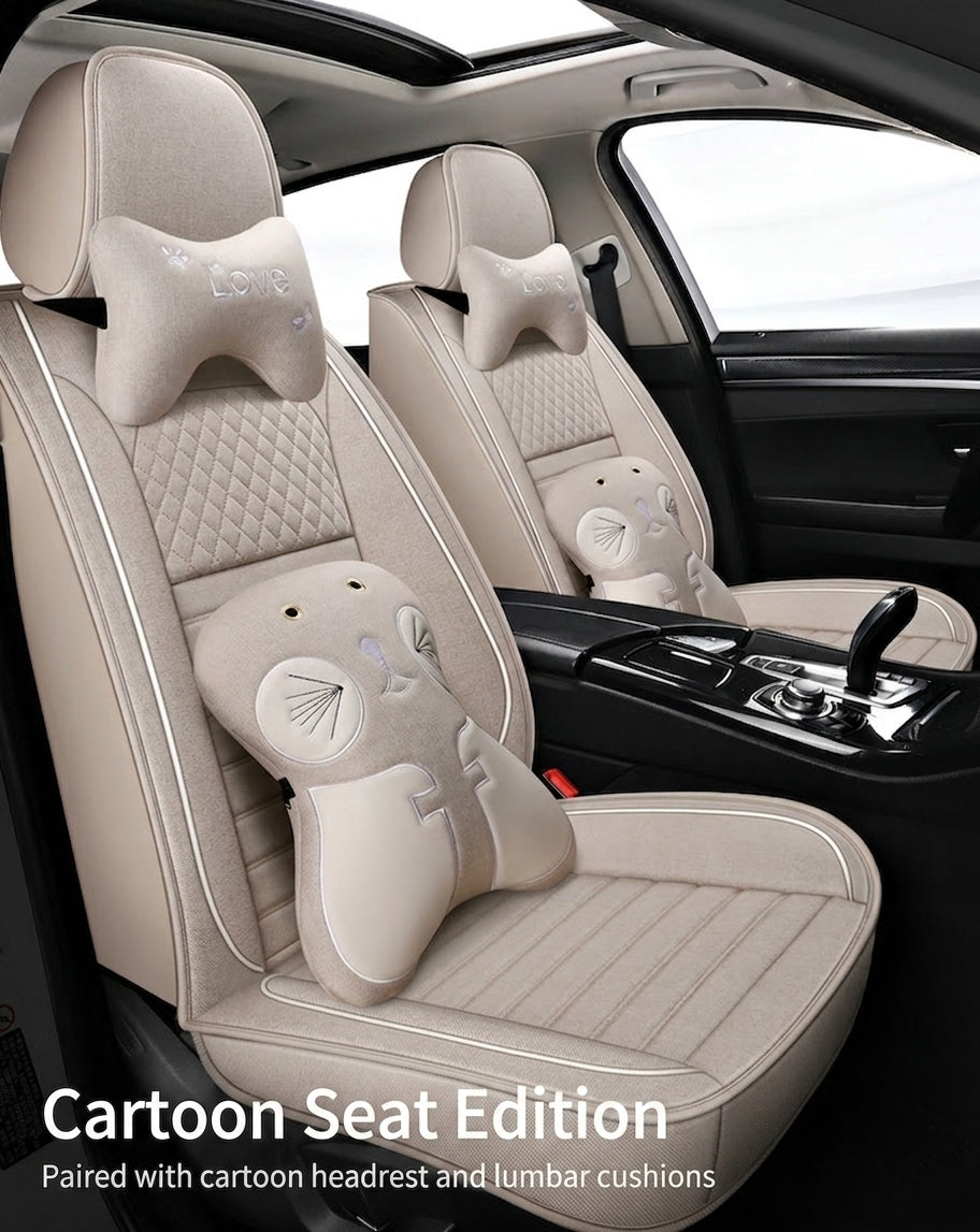 All-season universal full-coverage car seat covers, full-coverage spring and winter linen fabric art car covers, seat covers, and car cushion covers