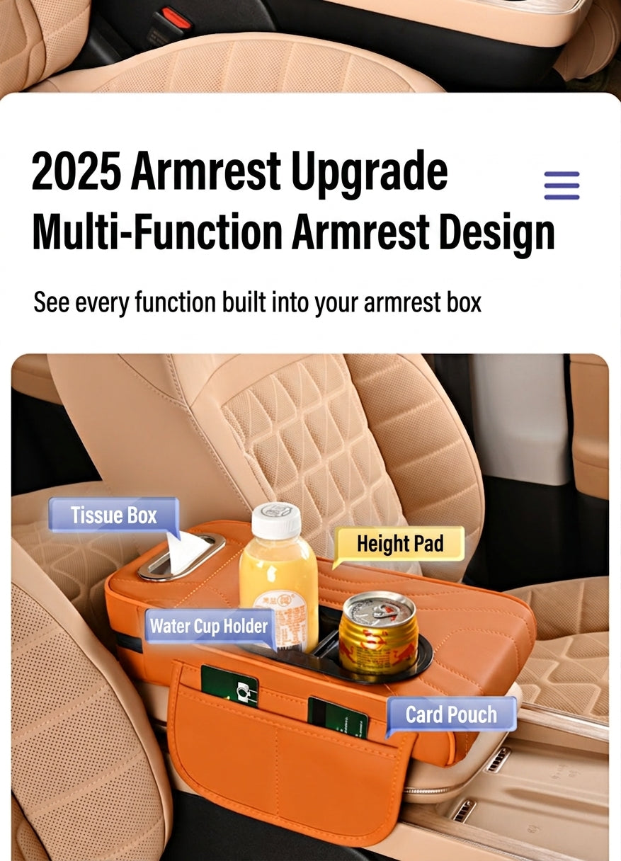 2025 New Central Car Armrest Box Height Pad Cover Protective Cover Double Cup Holder Premium Leather Car Accessories