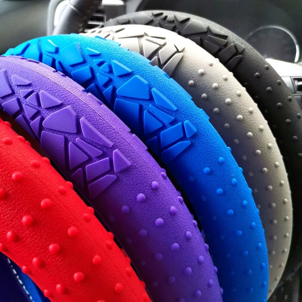 Cross-border geometric pattern non-slip silicone steering wheel cover, car D-round universal elastic particle sun-protection thickened handlebar cover