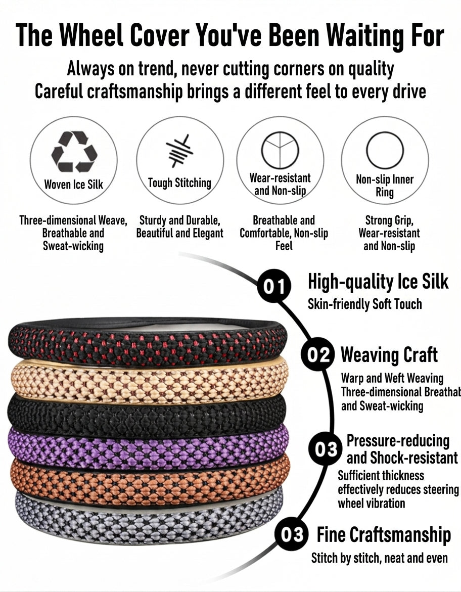 Factory direct sales of Ice Silk breathable non-slip steering wheel covers, all-season universal car handlebar covers, cross-border e-commerce Amazon