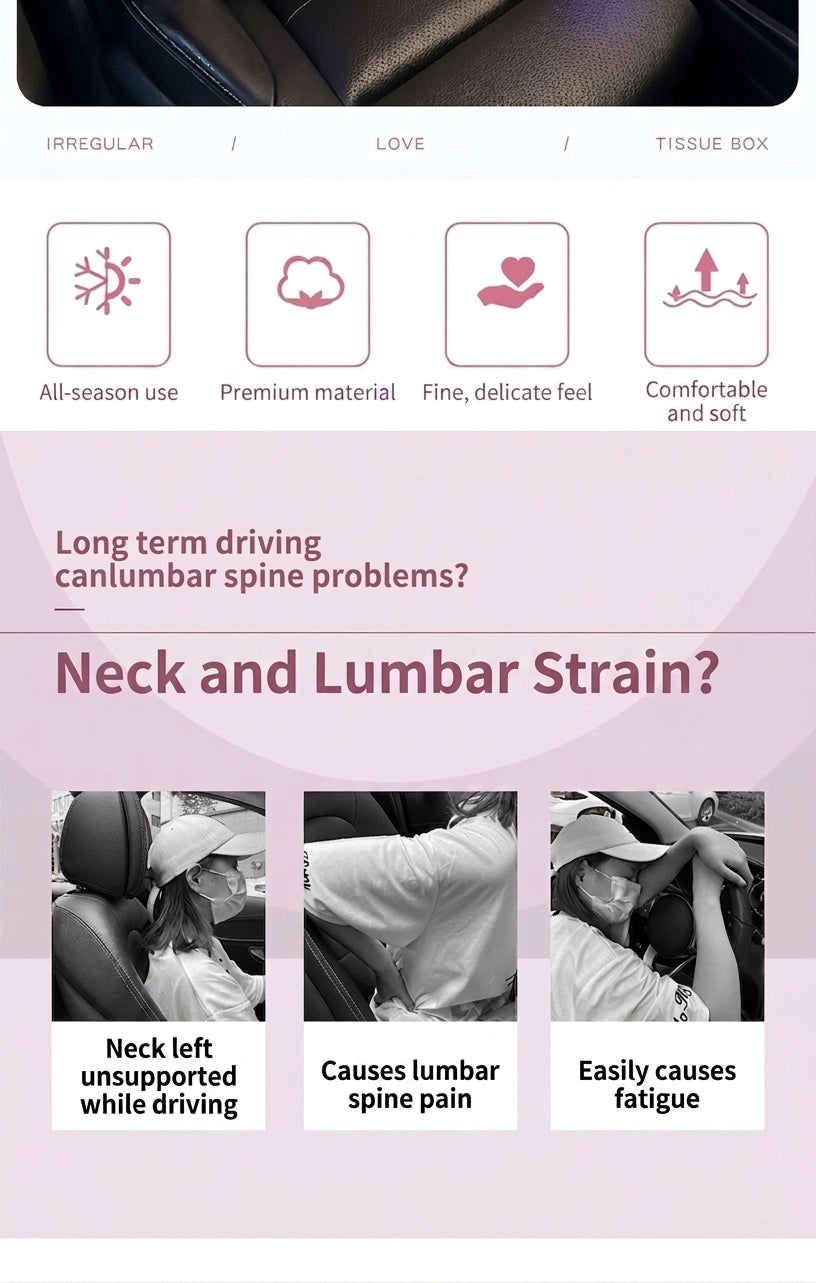 Car headrest neck support pillow for car cushions, car seat lumbar cushion set, for the driver's seat and for women's lumbar support