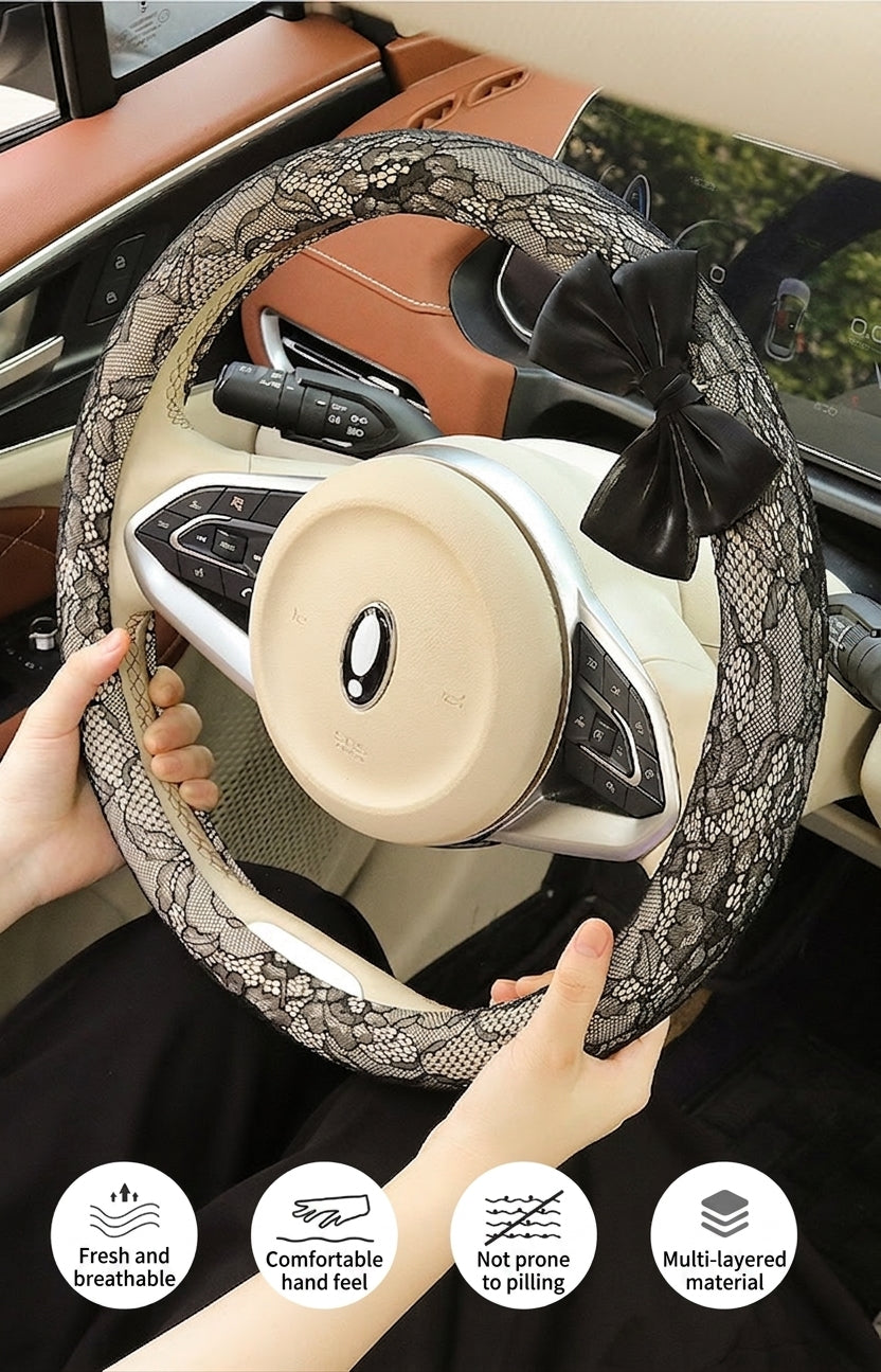 Lace car steering wheel cover, anti-slip decoration, all-season universal one-piece dropshipping, cross-border e-commerce trending sporty style