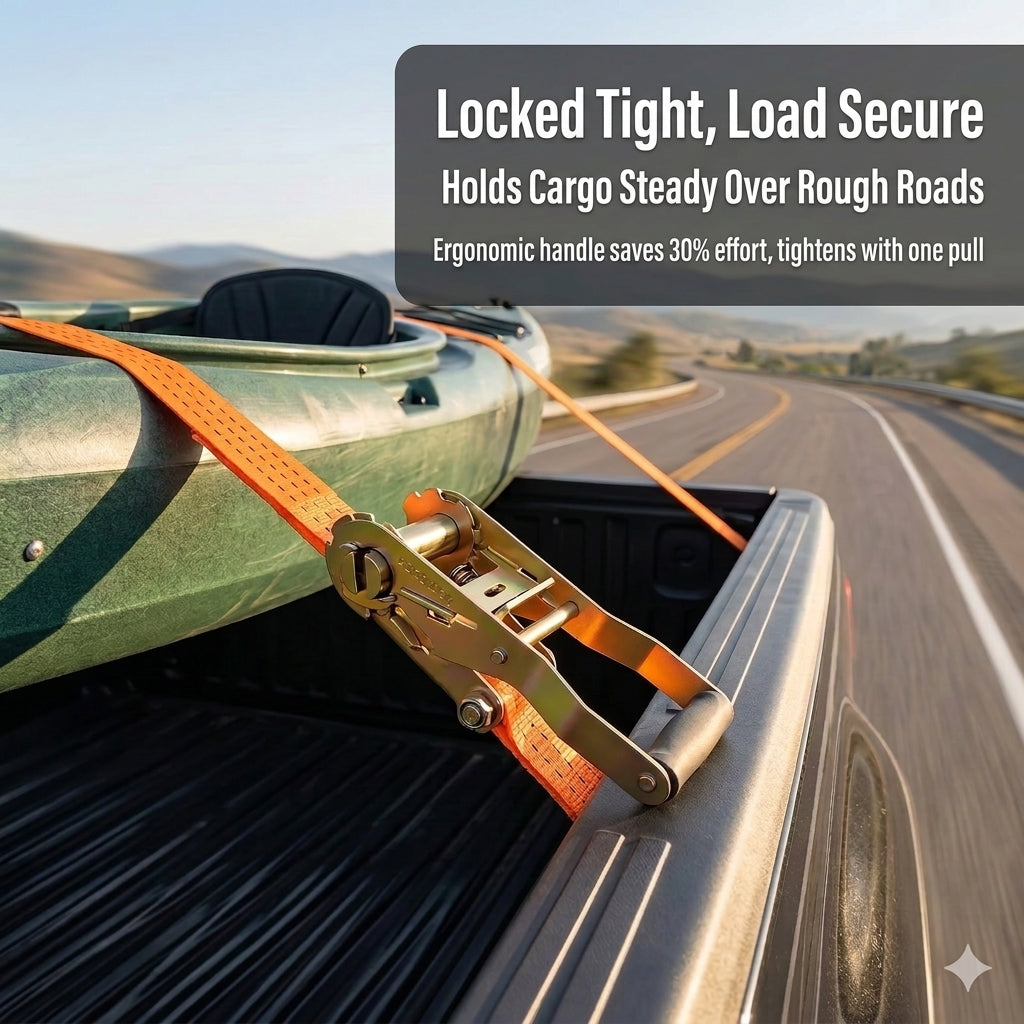 Cargo Ratchet Straps with Double Hooks, Orange