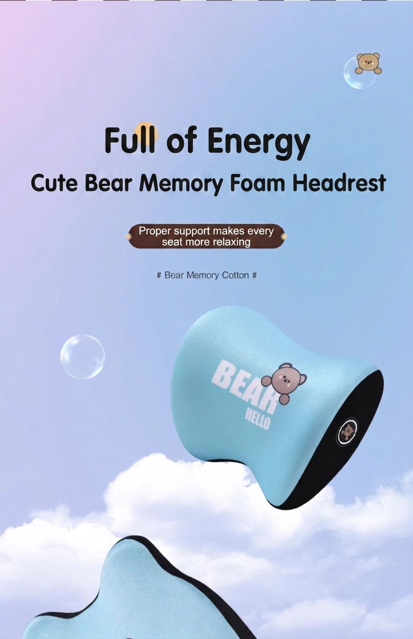 Yiju car cartoon headrest, neck pillow, memory foam, car cushion, car seat, neck and neck pillow, bear headrest