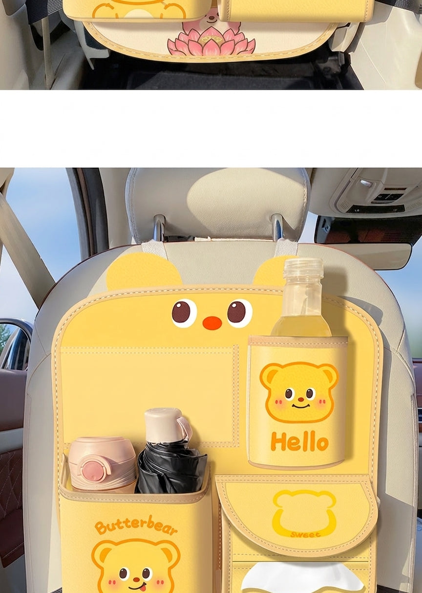 Car storage hanging bag, multifunctional creative cute car seat rear storage rack, tissue box inside car, trash bin