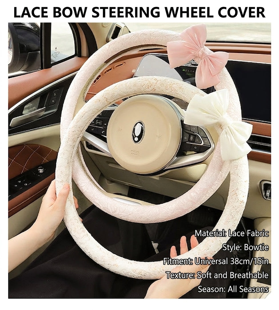 Lace car steering wheel cover, anti-slip decoration, all-season universal one-piece dropshipping, cross-border e-commerce trending sporty style