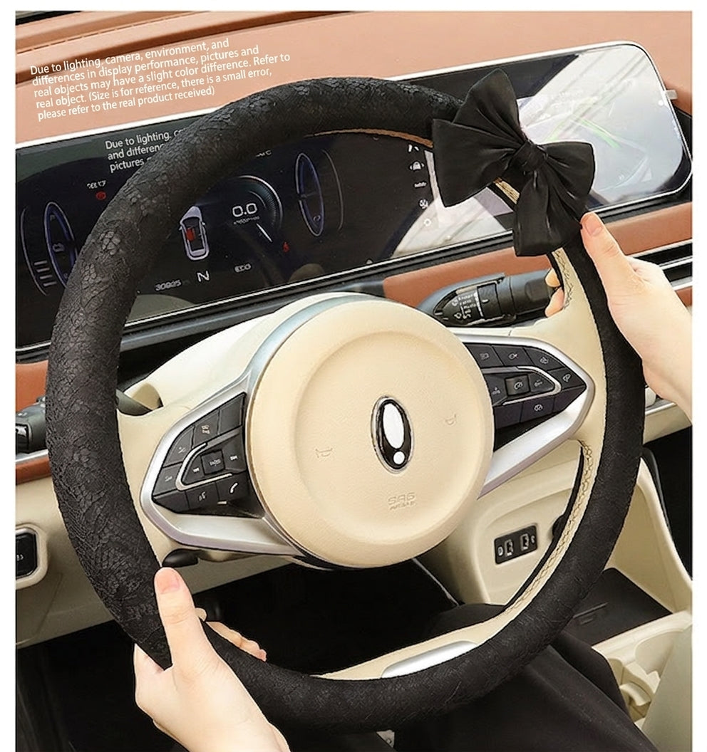 Lace car steering wheel cover, anti-slip decoration, all-season universal one-piece dropshipping, cross-border e-commerce trending sporty style