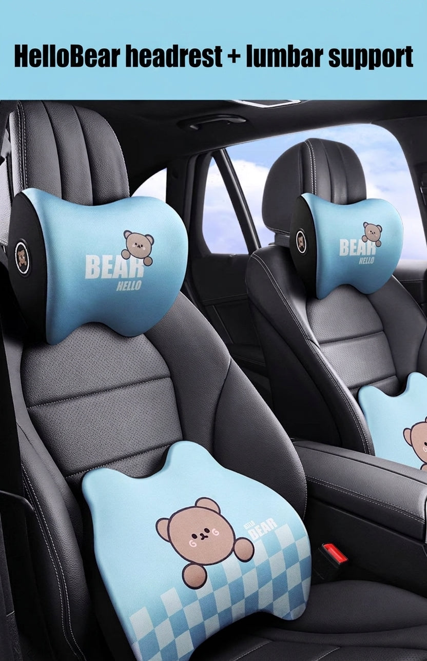 Yiju car cartoon headrest, neck pillow, memory foam, car cushion, car seat, neck and neck pillow, bear headrest