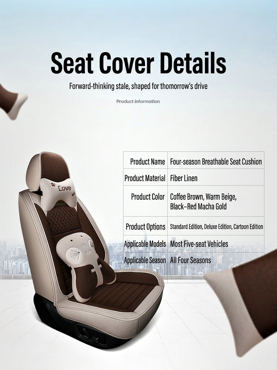 All-season universal full-coverage car seat covers, full-coverage spring and winter linen fabric art car covers, seat covers, and car cushion covers