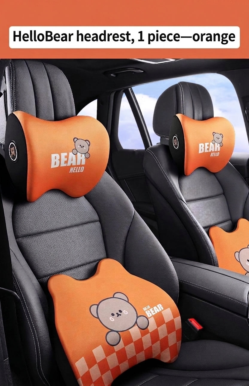 Yiju car cartoon headrest, neck pillow, memory foam, car cushion, car seat, neck and neck pillow, bear headrest