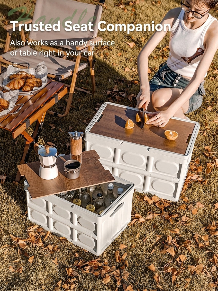 Outdoor camping folding box, storage box, wooden lid, car trunk, picnic storage box, organizer box, clothing storage box
