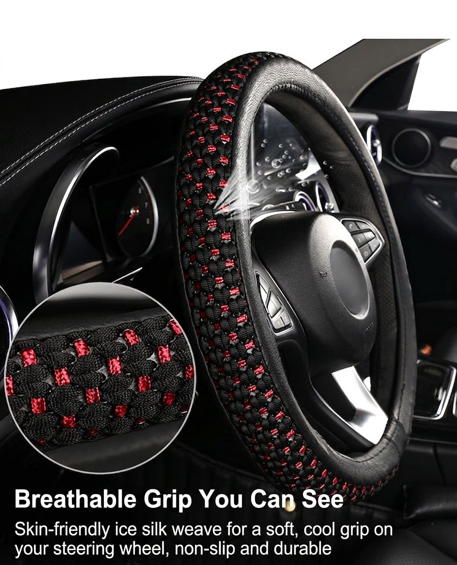 Factory direct sales of Ice Silk breathable non-slip steering wheel covers, all-season universal car handlebar covers, cross-border e-commerce Amazon