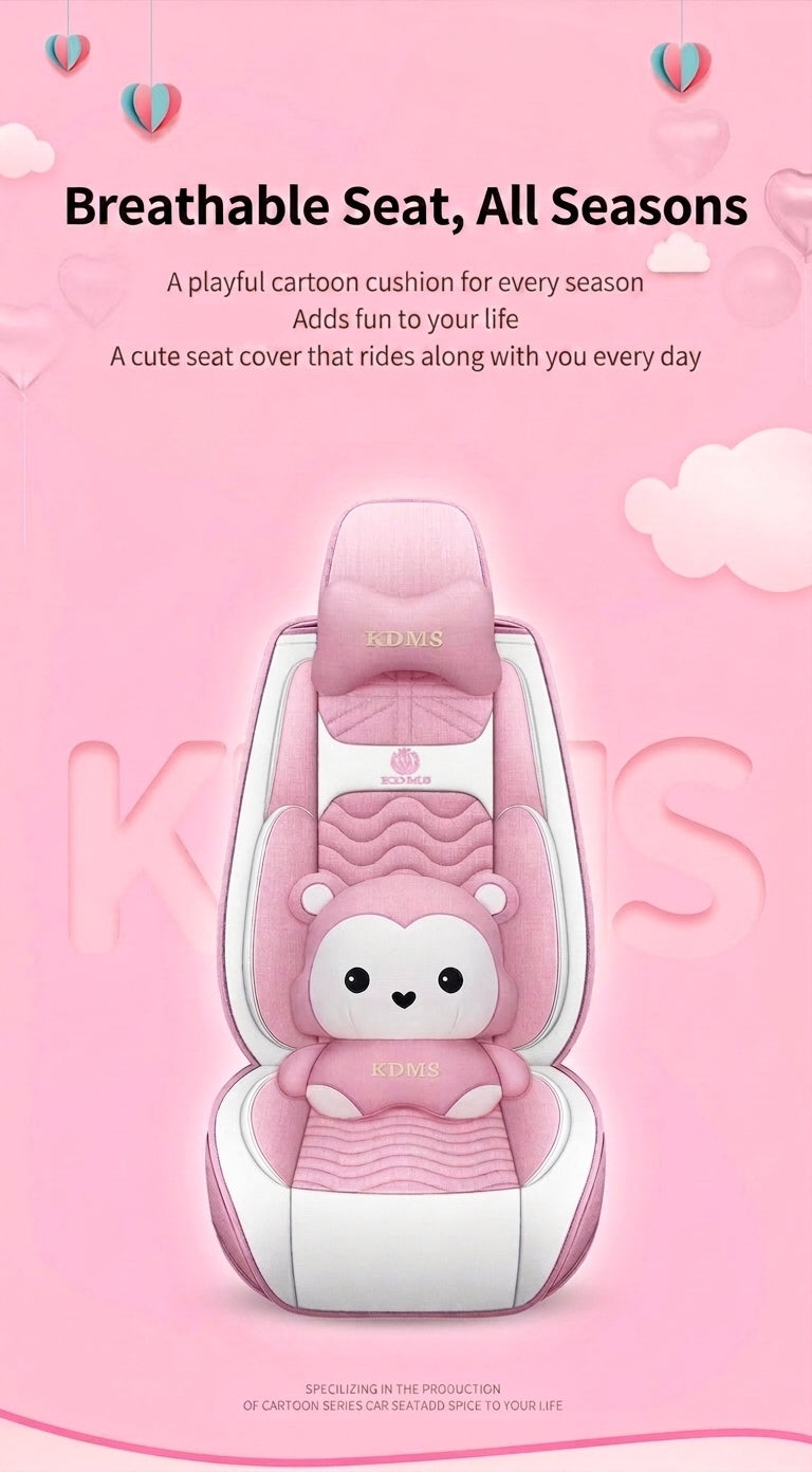 Cartoon car seat cushion, all-season universal all-round car seat cover, linen fabric art seat cushion, winter goddess seat cover