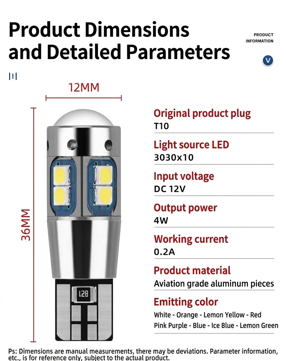 Car LED Width Indicator Light T10 3030 10smd License Plate Light Reading Light W5W Bright Small Bulb