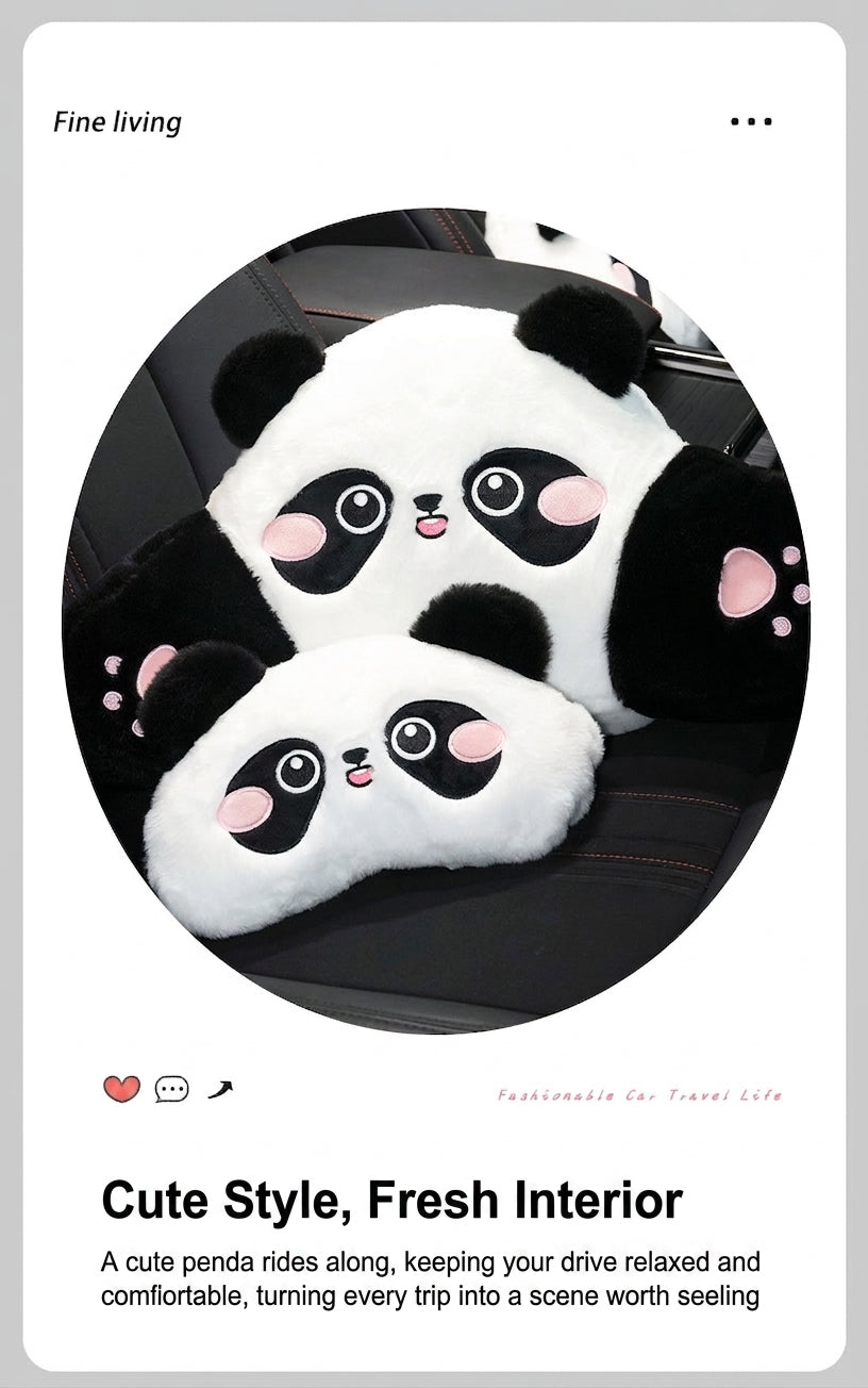Car headrest lumbar support, cartoon cute panda, comfortable soft car cushion, all-season universal neck pillow