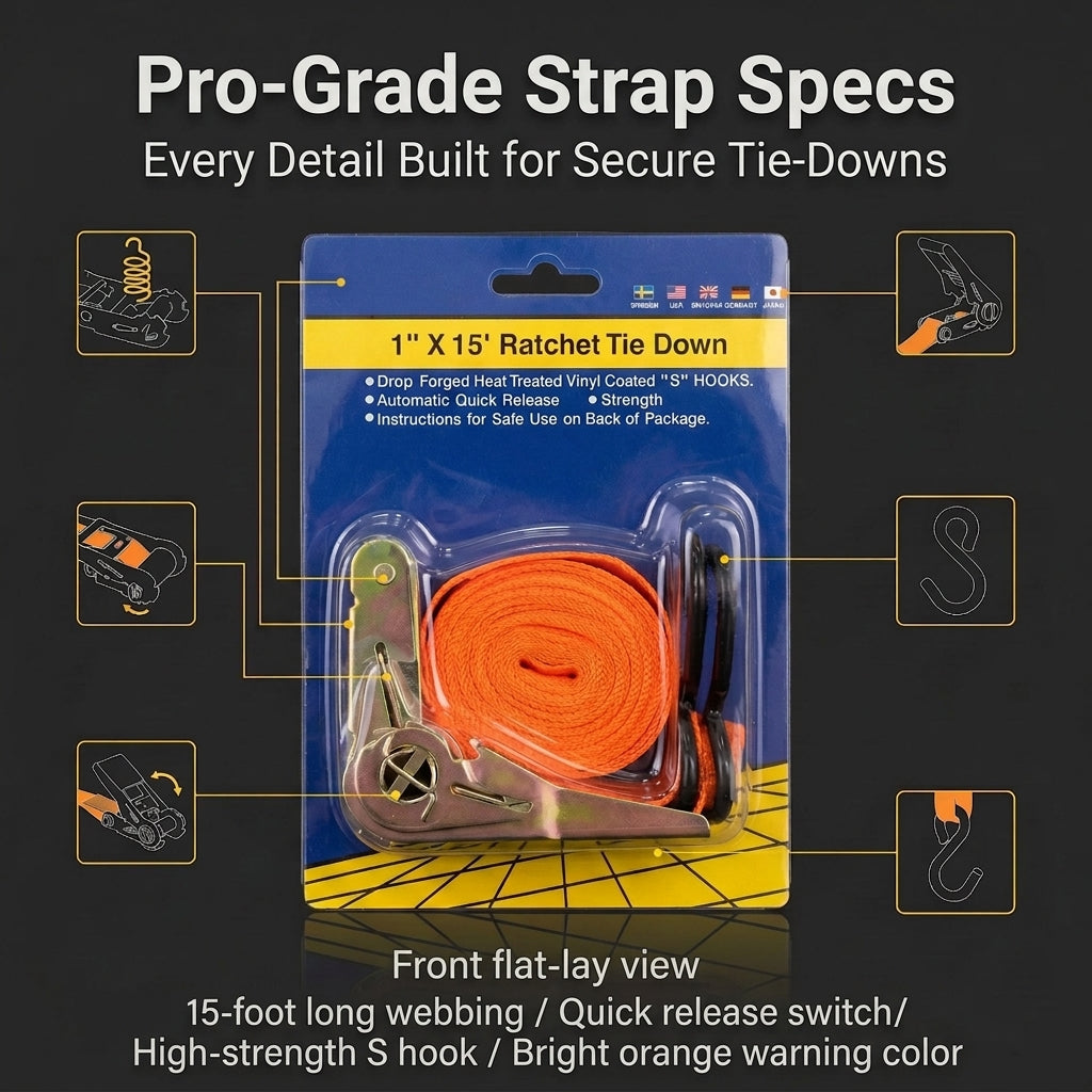 Ratchet Tie Down Strap - 1 inch x 15 feet