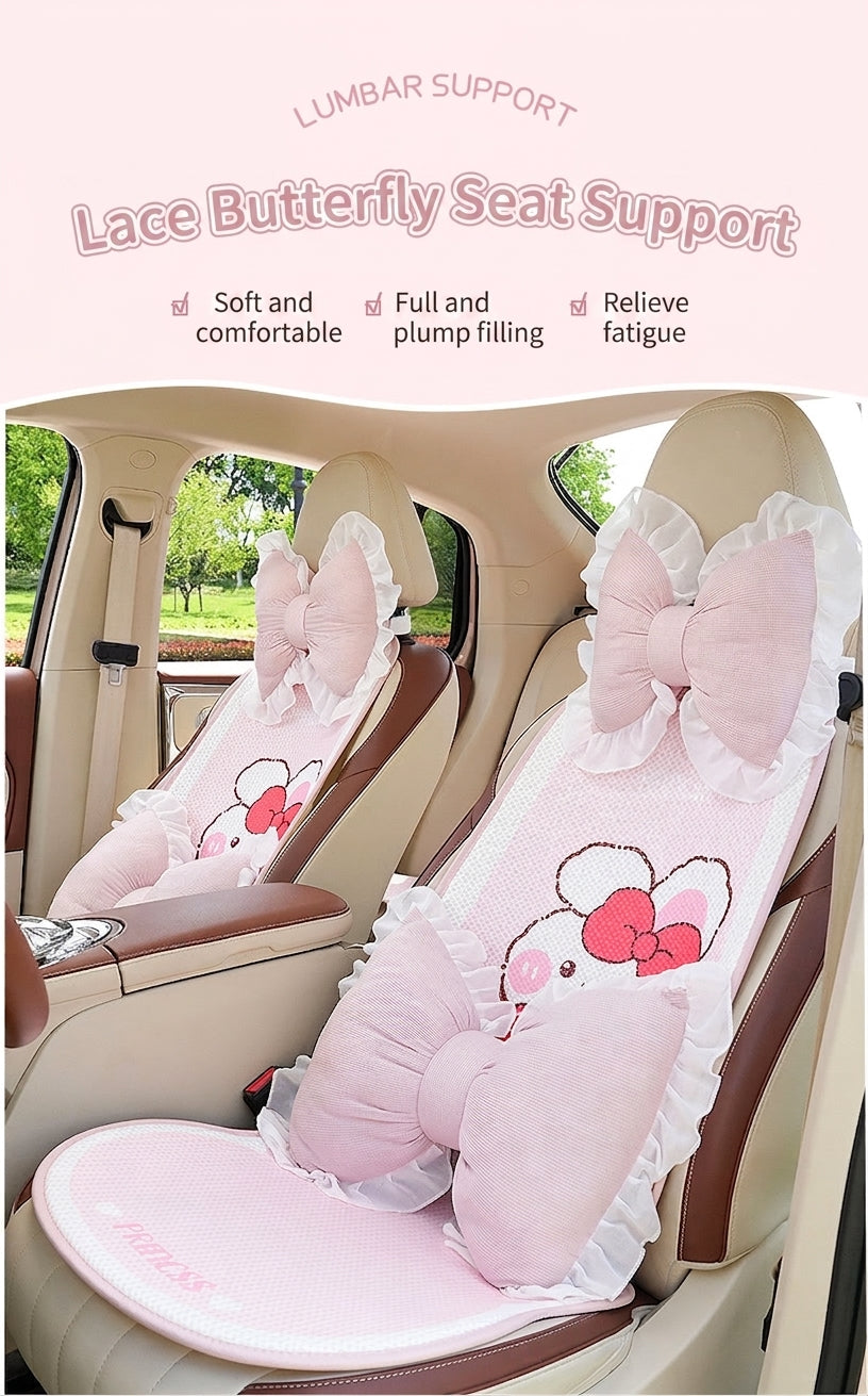 Creative butterfly-shaped car headrest neck support with lace edges for car cushions, all-season universal comfortable breathable car lumbar support