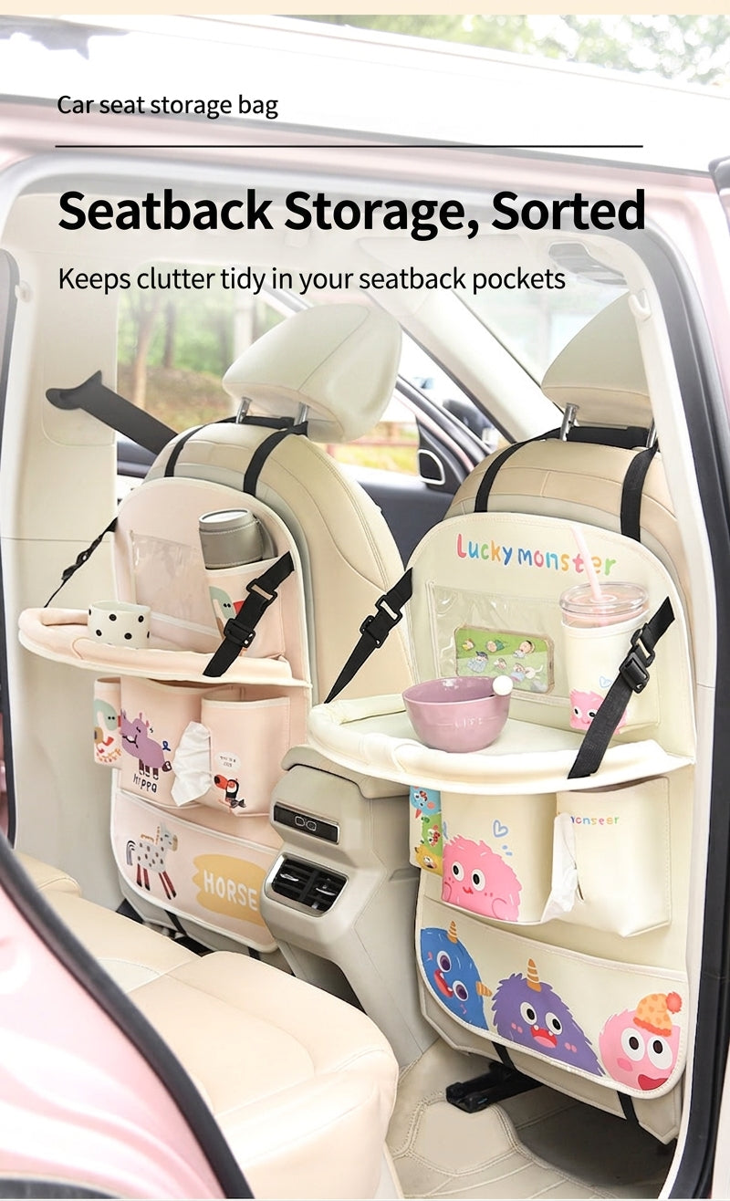 Car multifunctional seat back storage bag, anti-kick pad, convenient cartoon cute tissue box, tissue storage bag, storage box